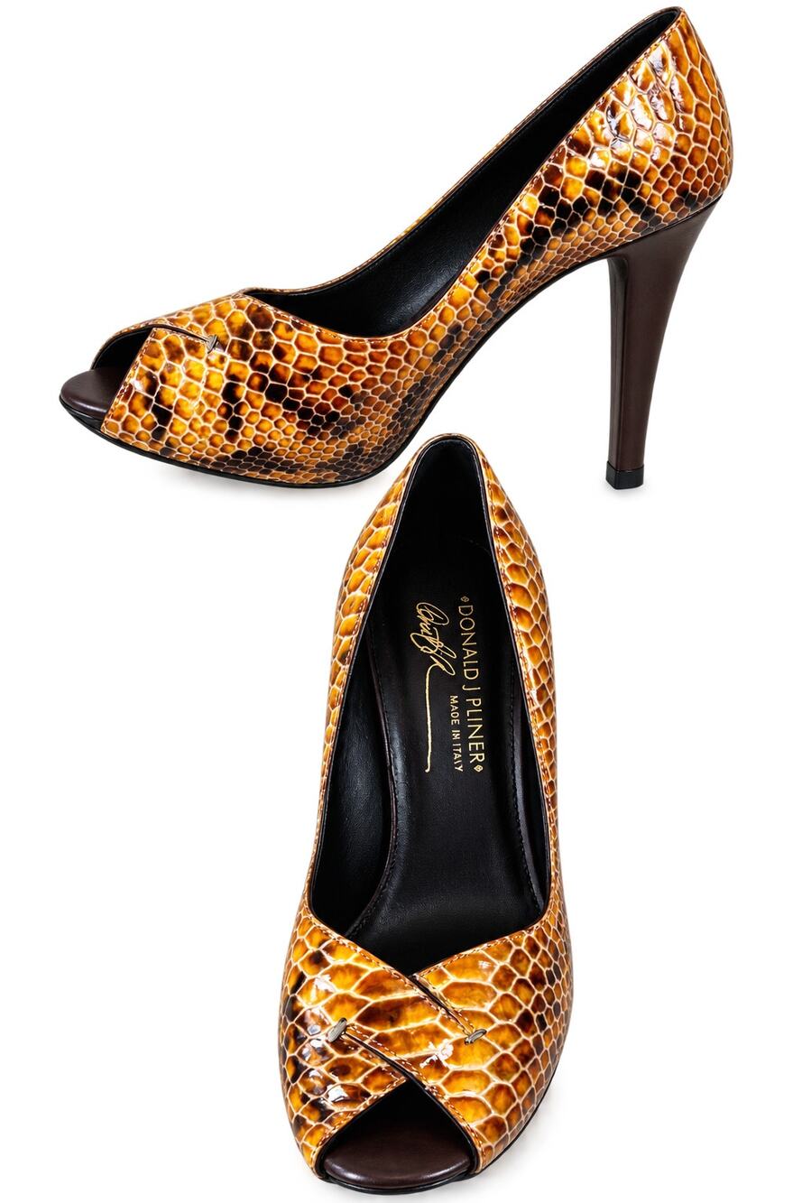 Donald Pliner Brown Python Patent Leather Shoe Pump Peep-Toe NWT $400 Sz 10